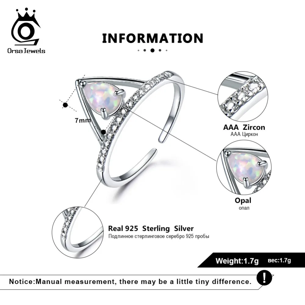 ORSA JEWELS, 925 пробы, серебряные женские кольца, треугольная форма, регулируемое цветное кольцо с опалом, женское ювелирное изделие, подарок VSR12