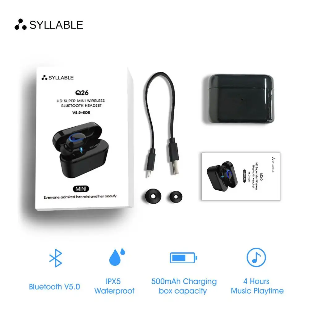 Новинка 2020 SYLLABLE Q26 гарнитура 50 мАч Bluetooth V5.0 наушники беспроводные стерео 500