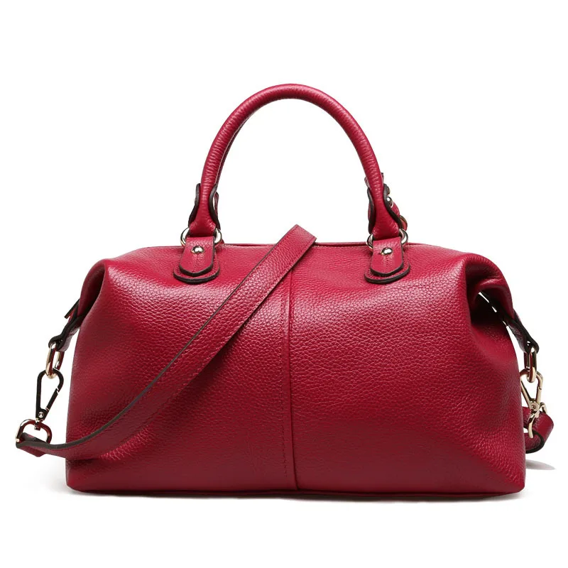 

2018 Natural Leather Women Messenger Bag Ladies Cowhide Leather Handbag High Quality Boston Bag Large Travel Bag