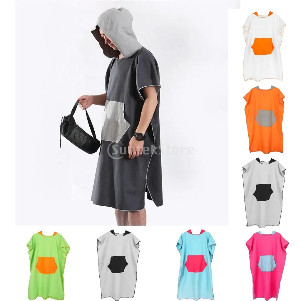 Unisex Mens Womens Kids Surf Beach Hooded Poncho Wetsuit Changing Robe Towel with Pocket, Mesh Carry Shoulder Bag - 7 Colors