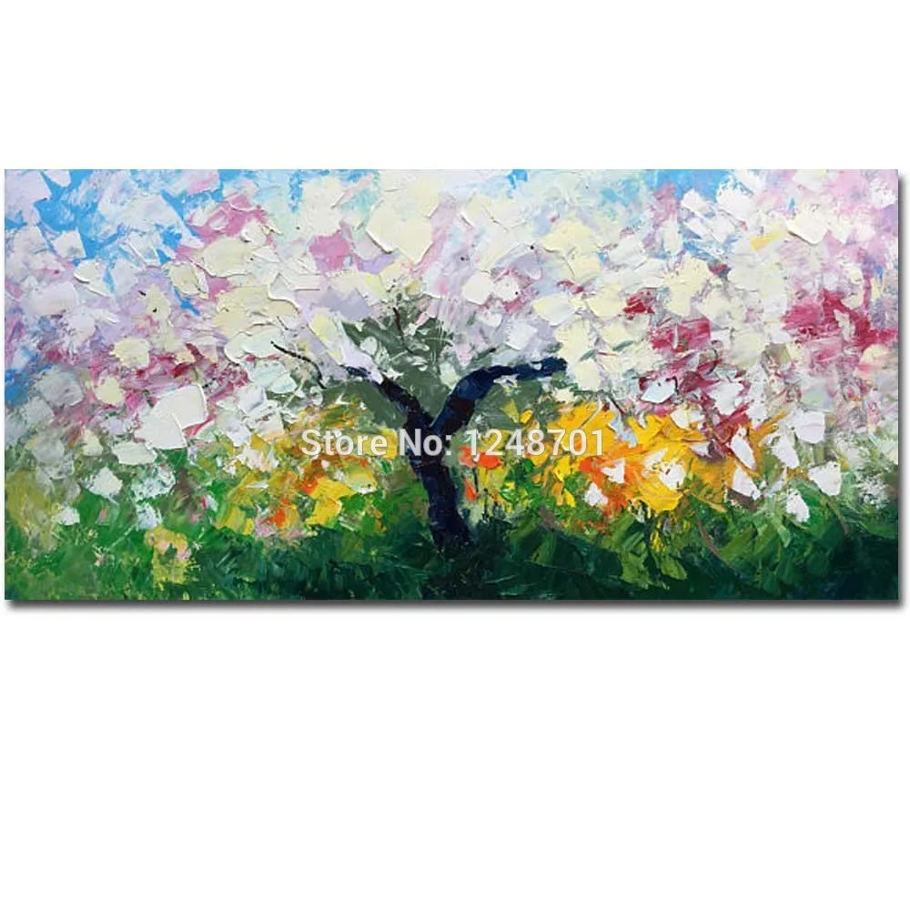 

Hand Painted Abstract Palette Knife Flower Tree Landscape Oil Painting On Canvas Blooming Flower Wall Pictures Living Room Decor