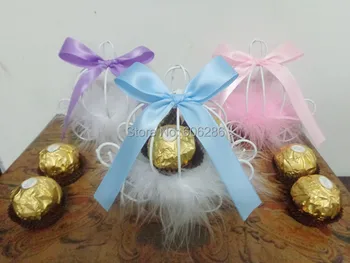 

Wholesale 60pcs/lot Iron Pumpkin Carriage Wedding Box Favor, Iron Candy Box with Decorations