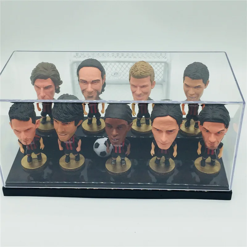 

Soccerwe 1 Set Soccer Star Messi Dolls 9 pcs in 2 Layers Acrylic Display Box Collections for Children Friends Gift