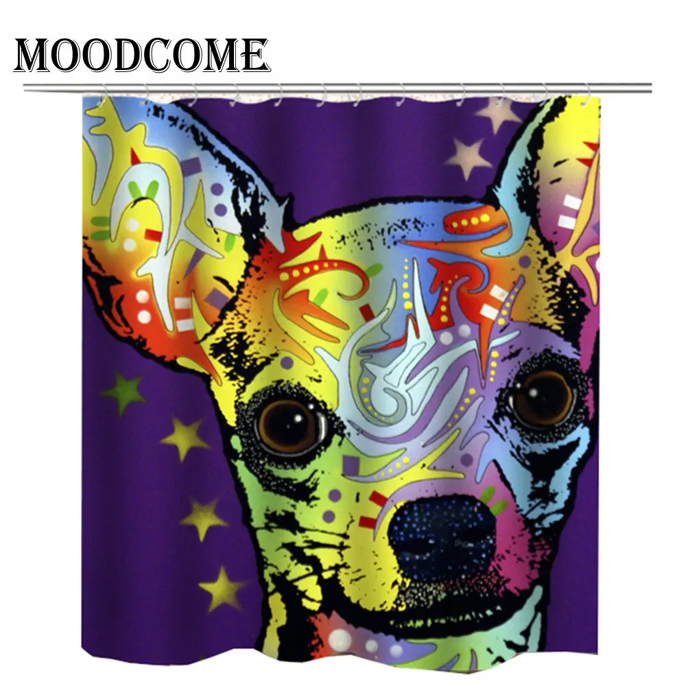 

Chihuahua dog bathroom shower curtain cartoon 3d new arrival women pet dog curtain for bathroom