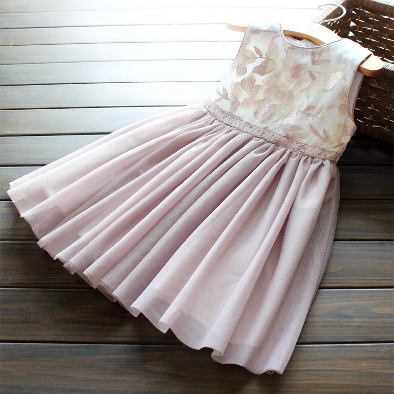 

JOYINPARTY Girls Dresses 2019 Spring New Children's Wear Girls Sweet Flower Embroidery Mesh Stitching Vest Princess Dress