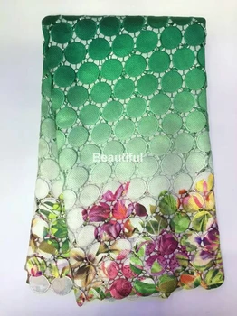

Green color High quality digital printed French mesh guipure polyester african cord lace faric for wedding party dress 5 yards