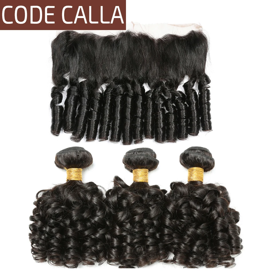 

Code Calla Bouncy Curly Natural Color 100% Unprocessed Raw Virgin Hair Bundles With Lace Frontal Hair Weft Salon Extension