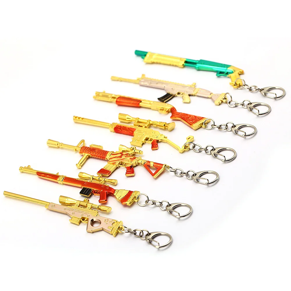 

2019 HotGame Gold Simulation Weapon Model Keychain Male Mini M416 AK47 Gun Key Chain Car Keyring AWM Rifle Sniper Cool Mens Gift