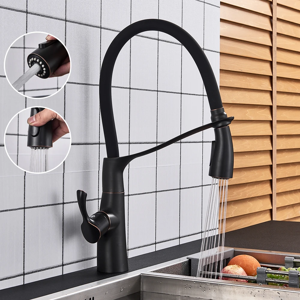 

Black Bronze Kitchen Faucet Pull Down Sprayer Single Handle Mixer Tap Sink Faucet 360 Rotation Kitchen Faucet Hot and Cold water
