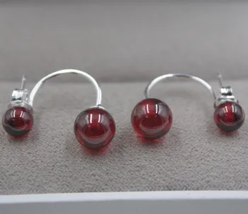 

Retro Sterling S925 Silver Earrings Red Garnet Ball National Style For Women Ladies Girl 18*7mm Earrings Dangle Hook 2018 Hot