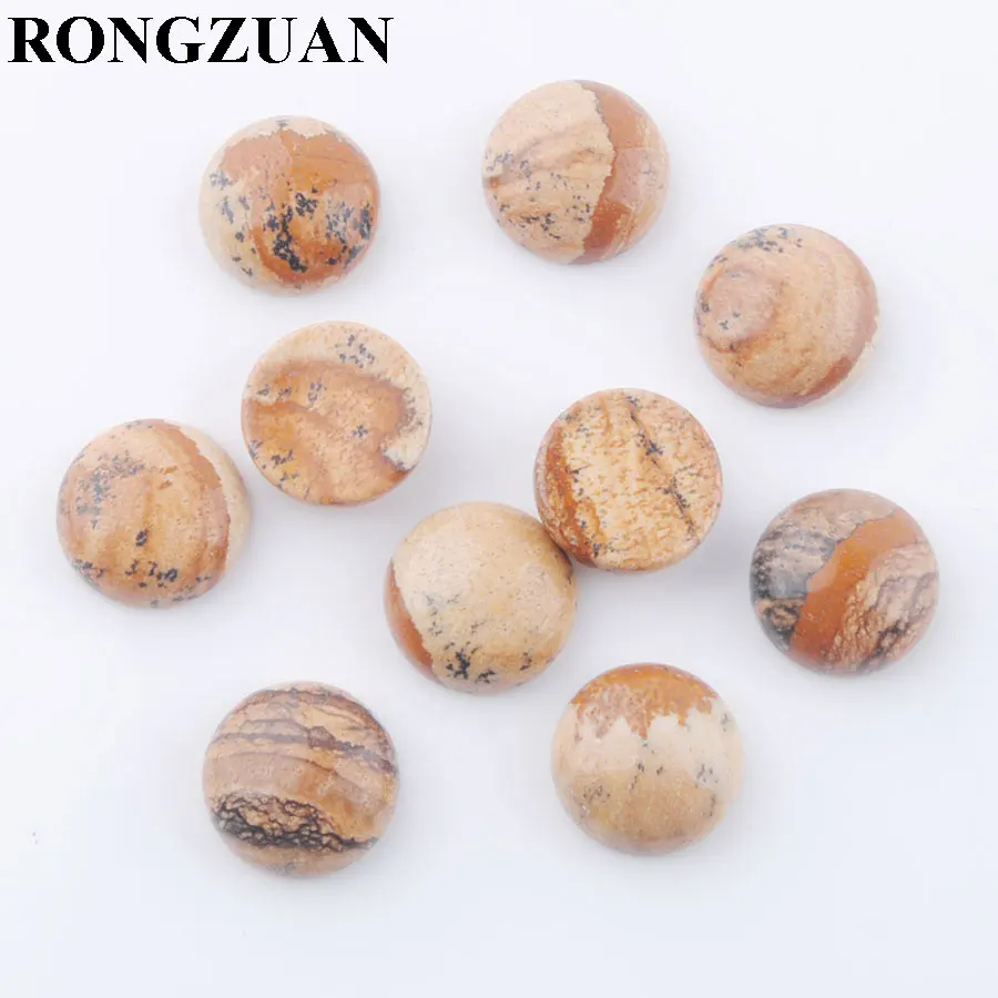 

RONGZUAN Natural Picture Jaspers Gem Stones 12mm Round Flat Back Cabochon CAB No Drill Hole for Jewelry Making 10PCS TU3250