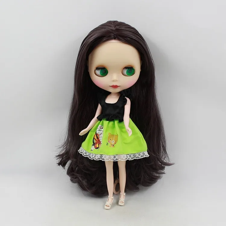 Куклы Blyth с длинными волнистыми черными волосами, нормальная кожа, регулируемые глаза в 4 цветах 1/6, кукла телесного цвета, подходит для DIY