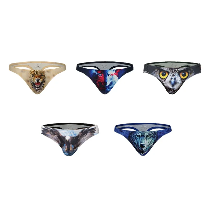 

New Sexy Briefs Men Breathable 3D Print Lingerie Wolf/Leopard Animal Men Cueca Cueca Masculina Underwear Bikini Panties V9