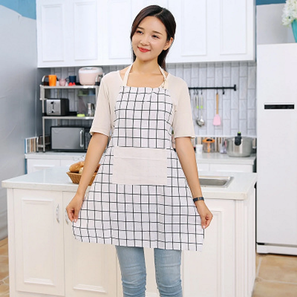 Northern Europe Fashion Apron Suit for Lady Women Men Adjustable Cotton Linen Household Kitchen Pinafore for Cooking Baking