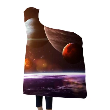 

Galaxy 3D Printed Warm Wearable Polyester Woman Throw Blankets Plush Hooded Blankets For Adults Kid Microfiber Cloak On Sofa