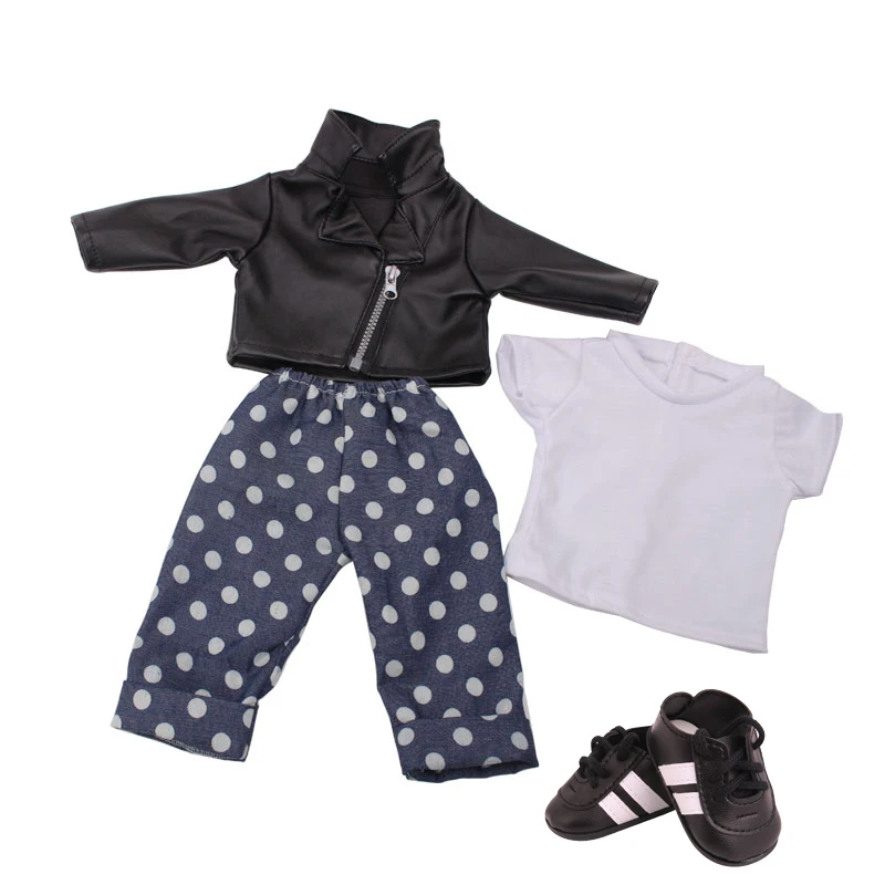 18 inch Girls doll clothes Fashion suit pajamas set with shoes American born dress Baby toys fit 43 cm baby dolls c642