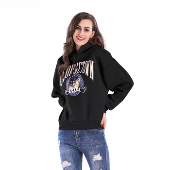 

2018 Spring Autumn New Women's Sweatshirts Thickened Plus Velvet Hooded Cartoon Print Loose Hoodies Beauty Essentials Wholesale