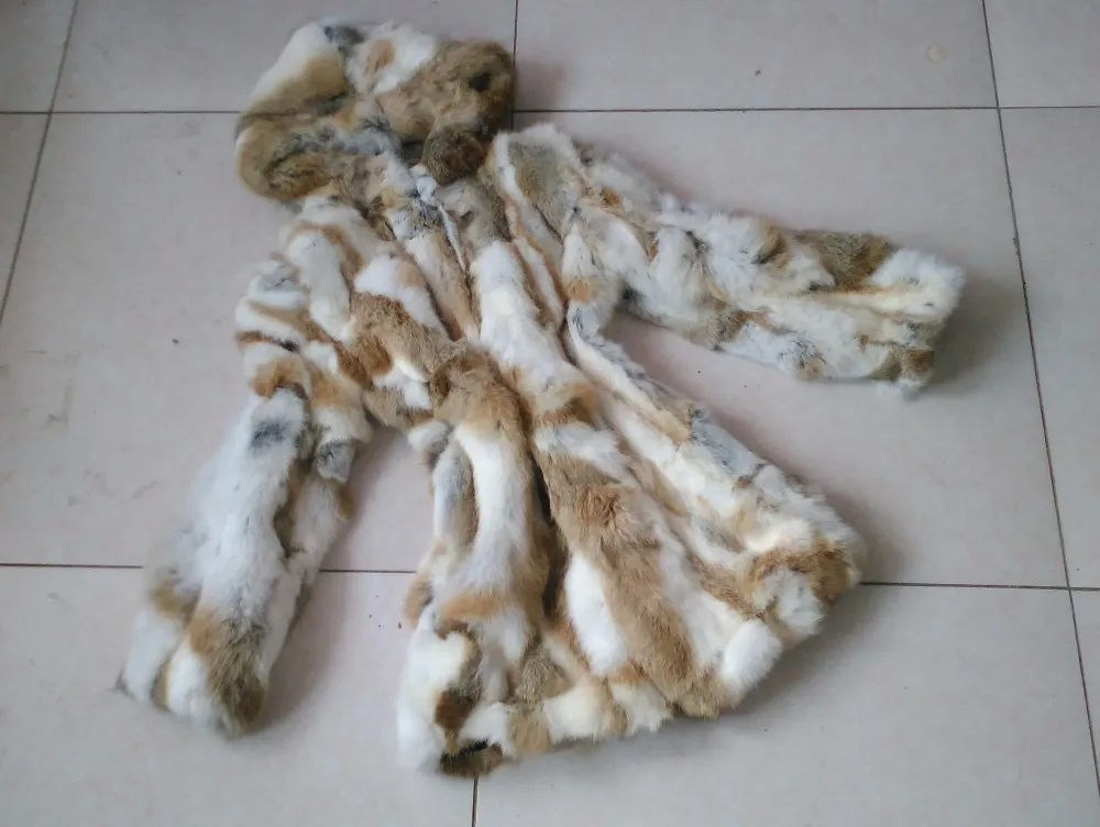 Шуба из натурального кроличьего меха с капюшоном Длинная Куртка из кроличьего меха женский зимний жилет из кроличьего меха 4XL размера плюс F630A