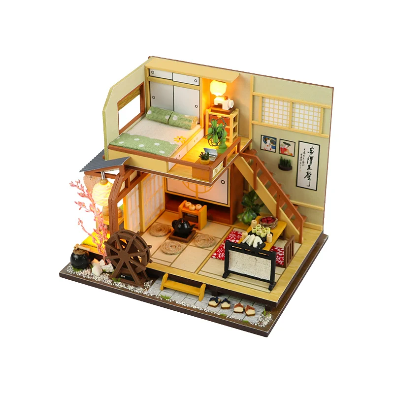 DIY японский стиль двухслойный Лофт Кукольный дом деревянные кукольные домики миниатюрный кукольный домик мебель набор игрушек для детей Рождественский подарок - Цвет: NO Dust cover