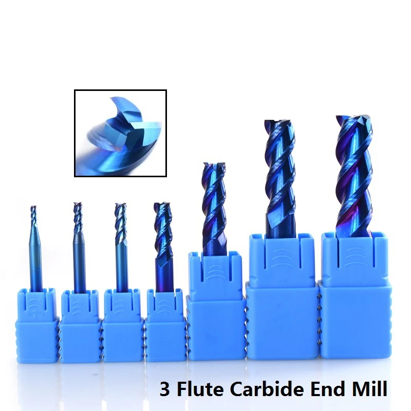 1pc 1-12mm 3 Flutes End Mill for Aluminum Cutting Nano Blue Coating CNC Router Bit Carbide End Mill End Milling Cutter