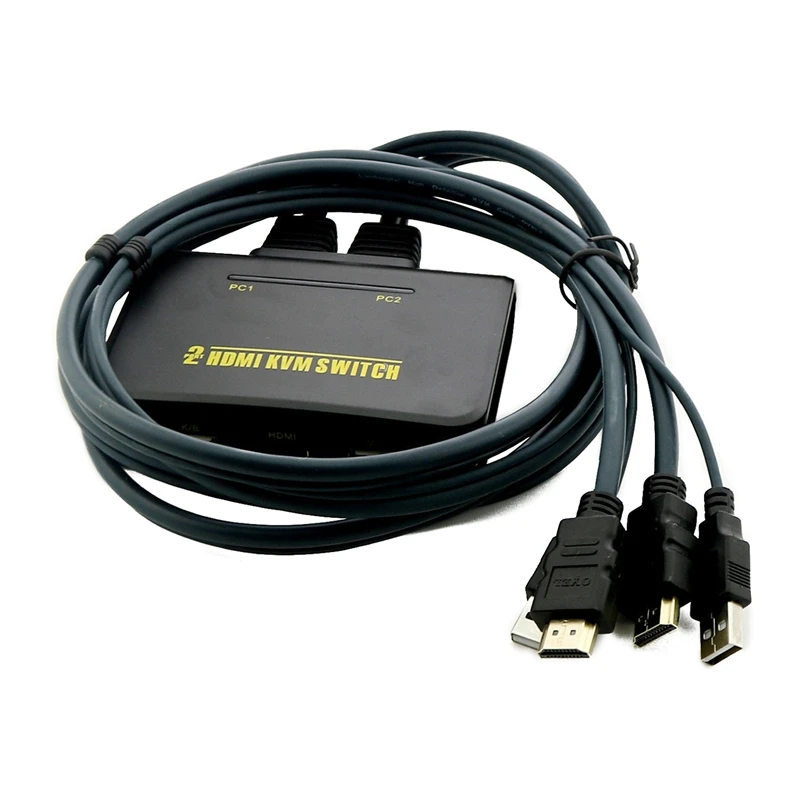 1X2 порт USB HDMI KVM переключатель с кабелем для клавиатуры двойным монитором
