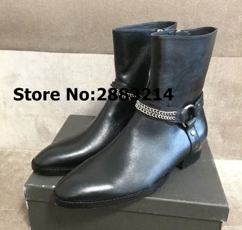 

Factory Price Suede Brown Coffee Black Suede Metal Chain Ankle Boots Best Quality High Chelsea Boots Shoes Leisure Outdoor Shoes