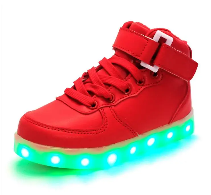 Новинка; весенние детские дышащие кроссовки; модная спортивная обувь со светодиодной подсветкой и Usb для детей; повседневная обувь для бега; обувь на плоской подошве для девочек - Цвет: Красный