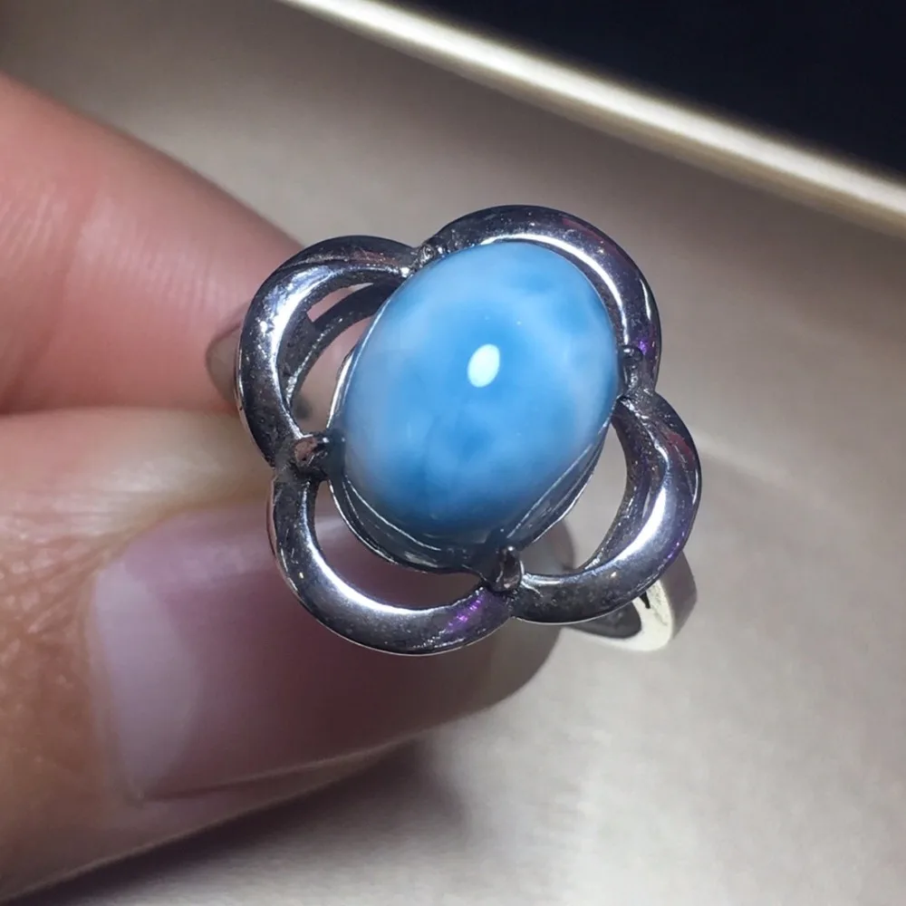 

Fine Jewelry Real 925 Steling Silver s925 100% Natural Blue Larimar Gemstones 10*8MM Female Fine Rings Christmas Gift