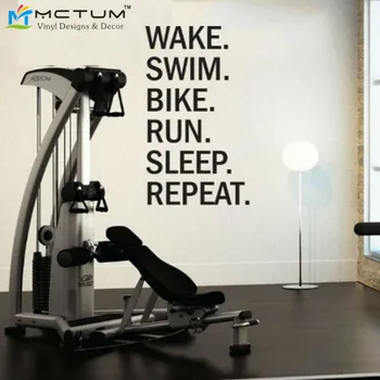 

Triathlon Energetic Motivational Wall Decal Wake Swim Bike Run Sleep Repeat Wall Stickers for Gym Home Decoration Living Room