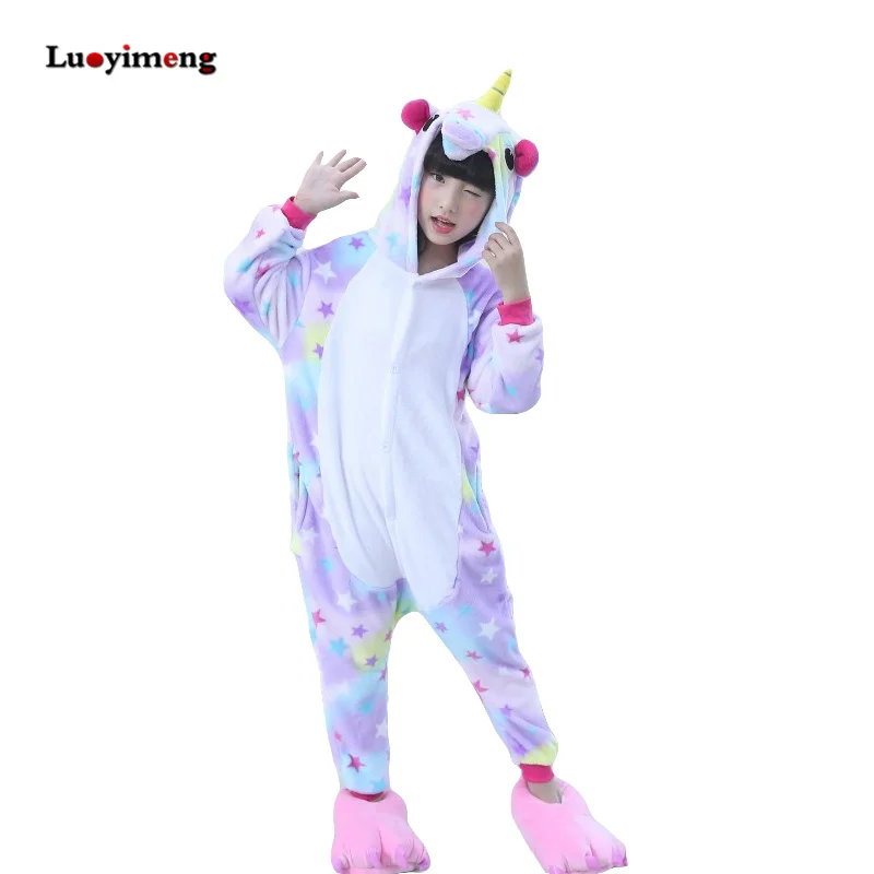 Discount Up to 50 Girls Boys Winter Kigurumi Pajamas Unicorn Cartoon