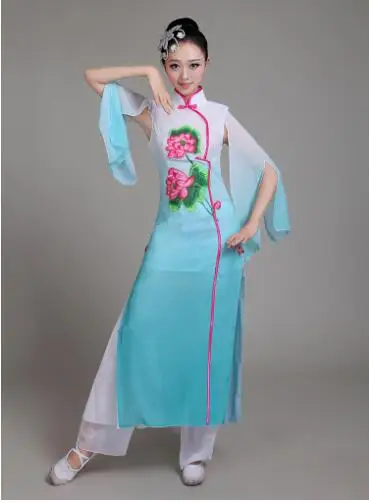 (0185) Women Chinese Folk dance costumes sequins Embroidery peony Hanfu yangko/umbrella/fan dance classical dance costume