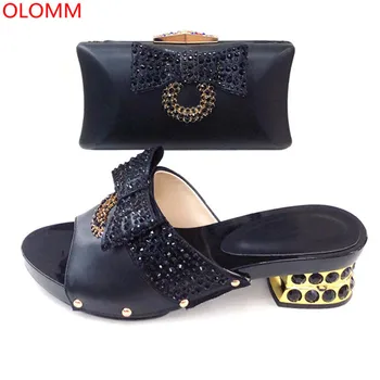 

OLOMM New Coming Black Color Nigerian Shoes and Bags To Match Shoes with Bag Set Matching Italian Shoe and Bag Set.RR1-1