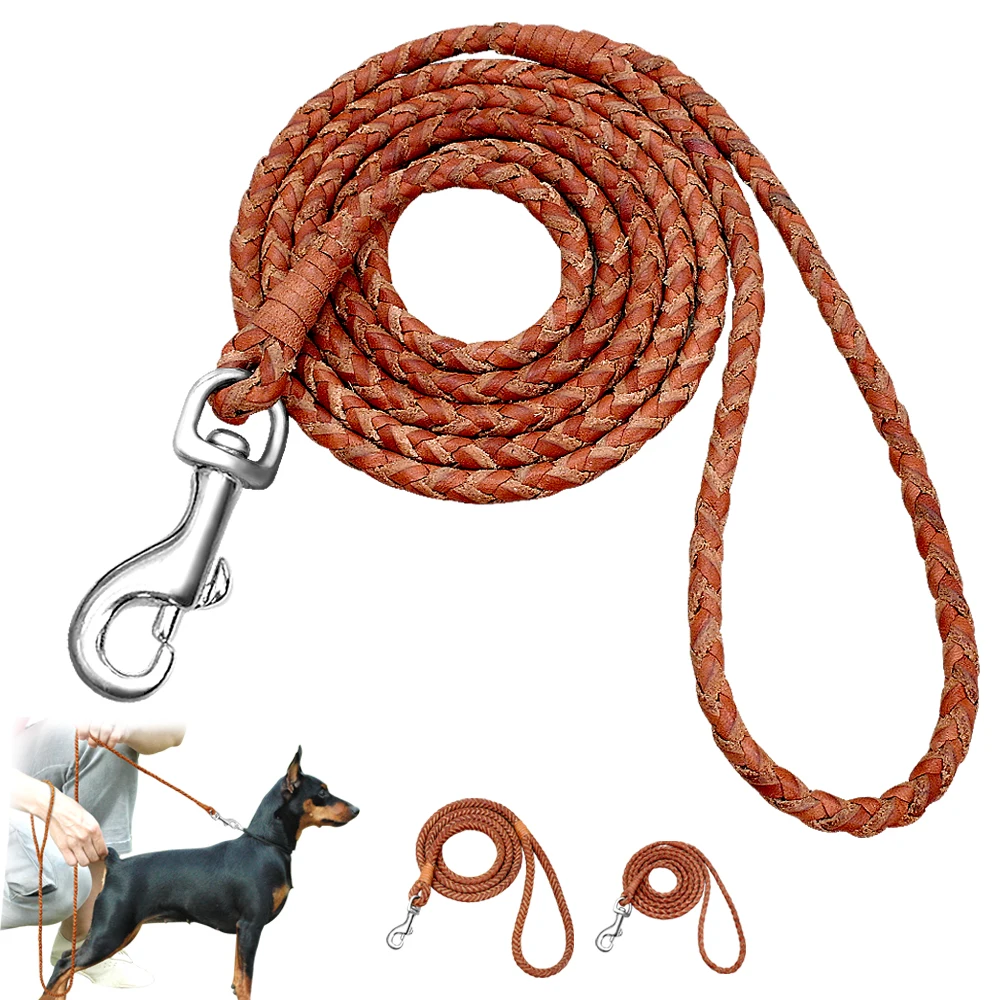 

Small Dogs Leash Braided Leather Dog Puppy Leash Rolled Cat Pet Leads 4ft Long for French Bulldog Beagle Walking Training