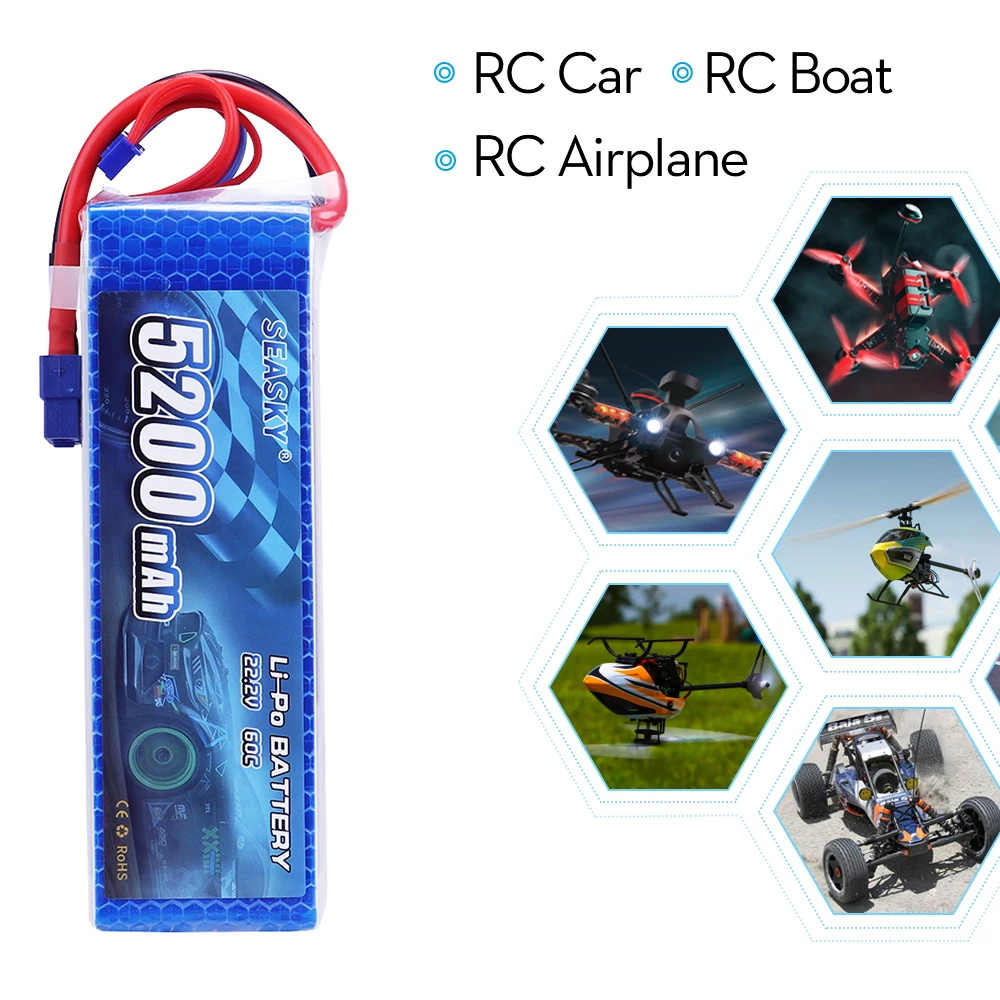 SEASKY 22.2V 5200mAh 6S 60C-120C LiPo Battery with XT60 T Plug for RC DJI F450 Quadcopter RC Helicopter Airplane Hobby Drone FPV