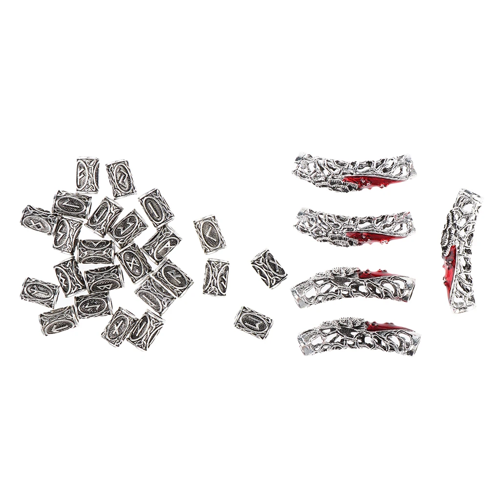 29 Count Norse Viking Runes Dreadlocks Beads Metal Hair Beards Pendants Rings Bracelet Retro DIY Accessories Tubes