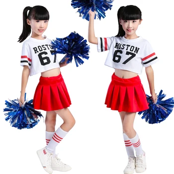 

Kids Girls Shoulder Off T-shirt Cheerleading Cosplay Costumes Performance Dancing Wear Teenager Boy Girls Dress School Uniform