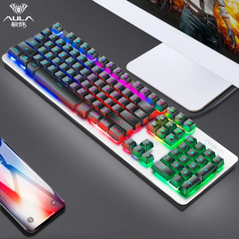 

AULA F2212 Waterproof Backlit Gaming Keyboard 104 Keys Imitation Mechanical Feel Computer Gamer Low Noise for Desktop Laptop