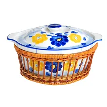 Керамическая кастрюля в плетеной корзине с керамической крышкой подходит для всех способов приготовления керамическая кастрюля