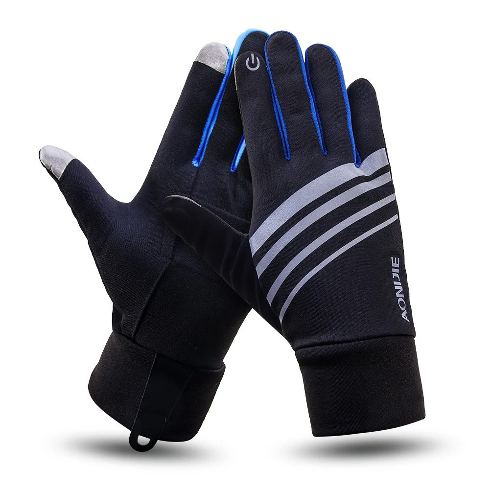 AONIJIE, ветрозащитные теплые перчатки для езды на велосипеде, бодибилдинг, полный палец, перчатки, Слип, спортивные, мотоциклетные, теплые перчатки для мотокросса - Цвет: Синий