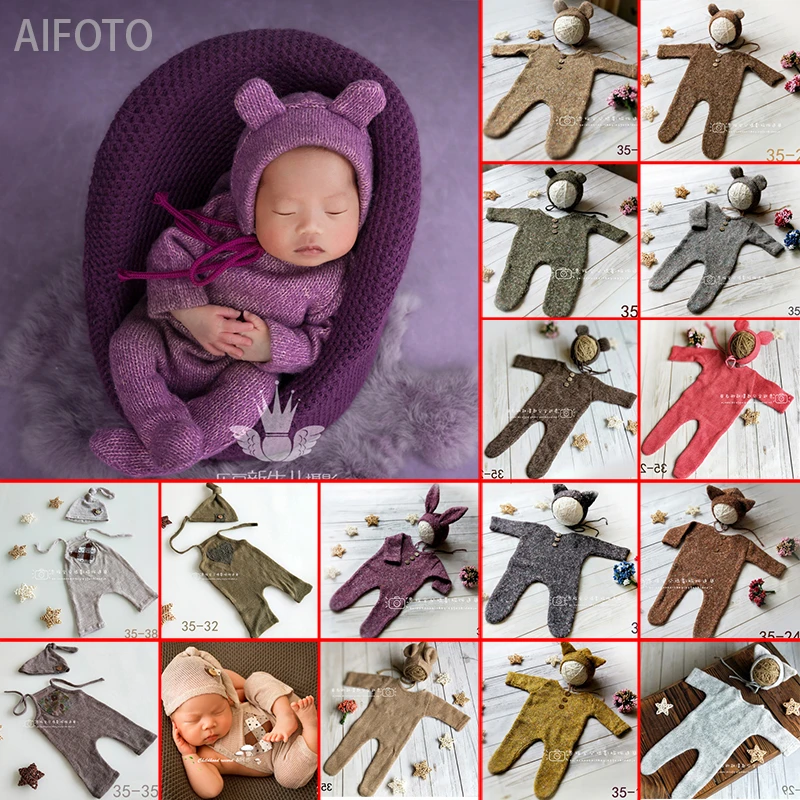 新生児ガールボーイの写真の小道具かわいい安いニットロンパース 帽子の写真撮影の小道具アクセサリー冬白服ロンパース Hats Caps Aliexpress