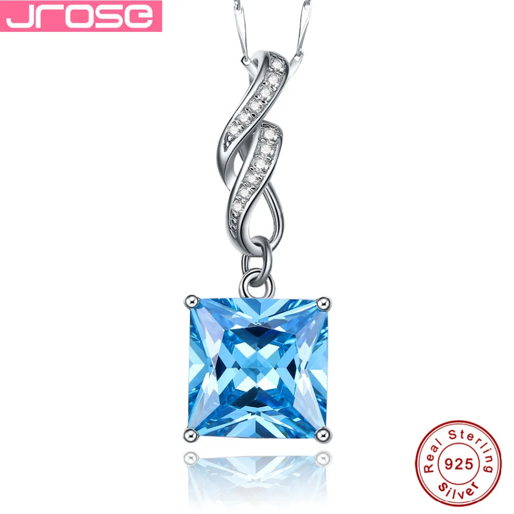 Jrose 925 genuine sterling silver pendant CZ zircon blue white square lady Mens Jewelry wholesale accessories | Украшения и