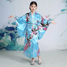 Новинка; вечернее платье для девочек; традиционное японское детское кимоно с цветочным принтом; винтажный Детский костюм для костюмированной вечеринки на Хэллоуин