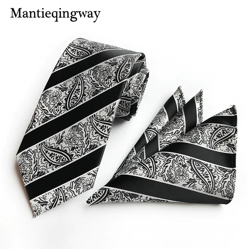 Mantieqingway модные Для мужчин s Пейсли галстук + Hankerchief набор Gravatas Бизнес набор для мужской костюм бренд Галстуки Галстук Hanky