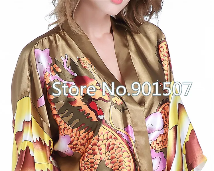 Новый сексуальный мини Для женщин летние мягкие атлас халат японский женский кимоно гейши Темно-синие Дракон Ванна платье пижамы Один