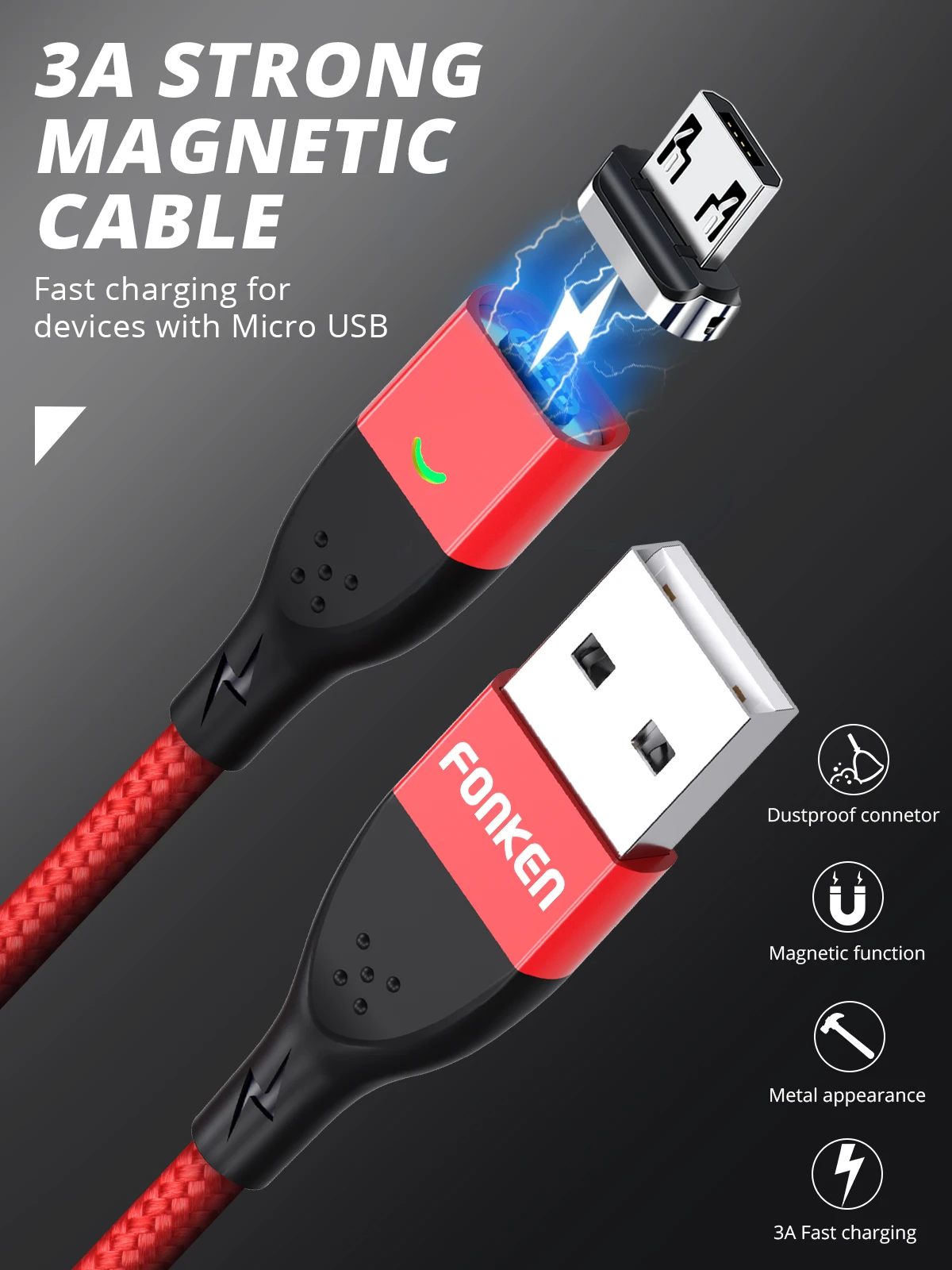 FONKEN Micro USB Магнитный кабель быстрое зарядное устройство магнит Тип C провод для быстрого заряда 1 м 2 м Android мобильный телефон планшет светодиодный шнур данных