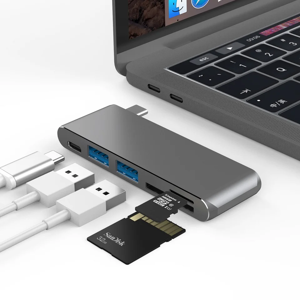 

JZYuan USB C Dongle Thunderbolt 3 Dock Adapter With USB C 3.0 SD TF Card Reader Type C PD Charging Port Combo For Macbook pro