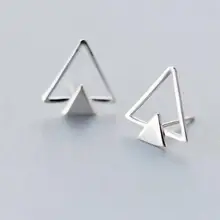 Реальные. 925 стерлингового серебра ювелирные изделия геометрический двойной треугольник серьги гвоздики 14 мм* 15 мм GTLE1405