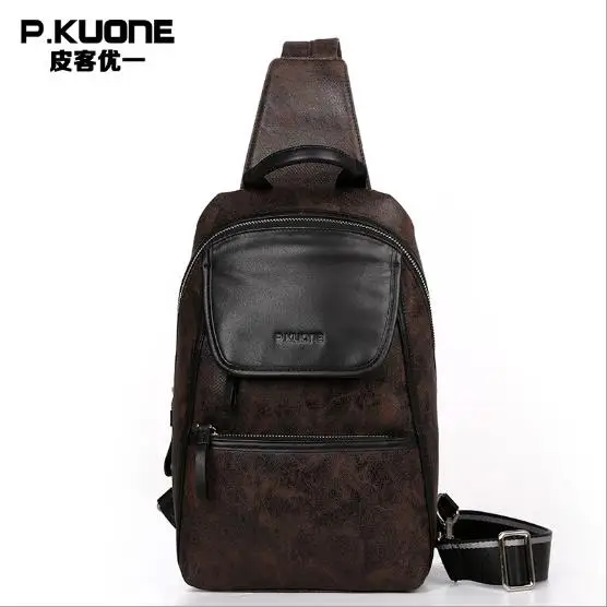 

P.KUONE Men Chest Pack Genuine Leather Chest Bag Men Messenger Bag Luxury Handbag Brand Travel Men Crossbody Bag