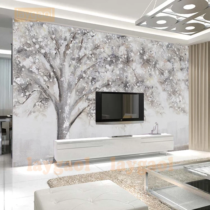 

Laygaol 3D stereo a tree grey hand painting Modern style wallpaper bedroom TV background personality wallpaper mural