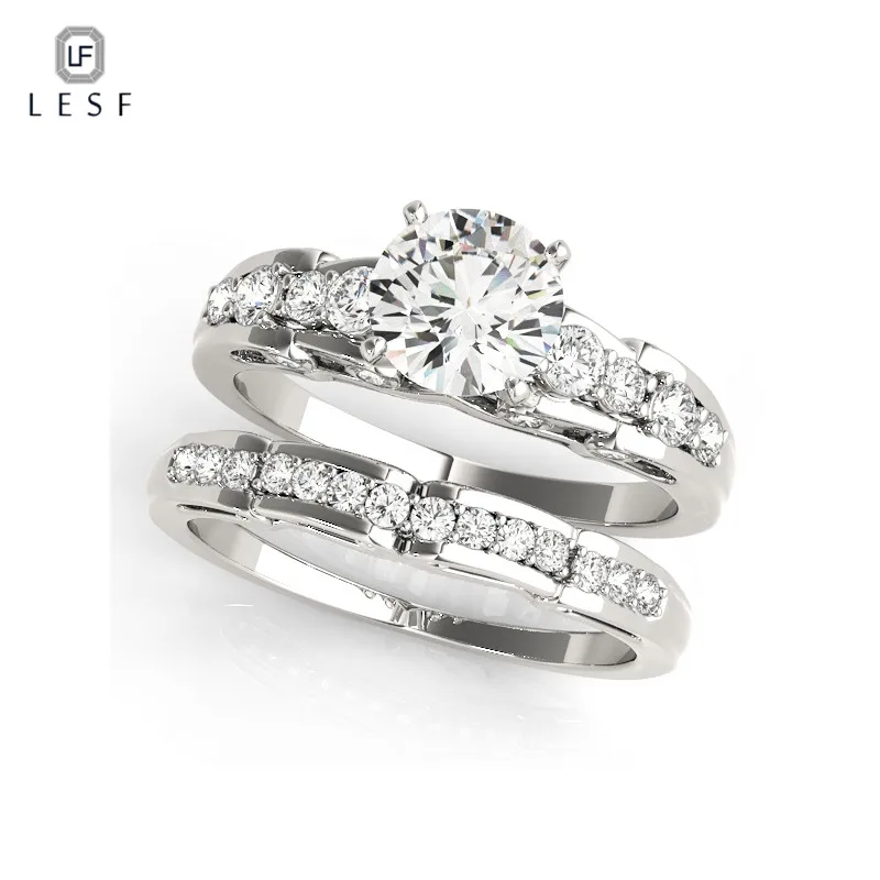 

LESF Luxury Round Halo Ring Sets Engagement Wedding Rings 925 Sterling Silver Rings Finger Lab Created For Women Party Gift